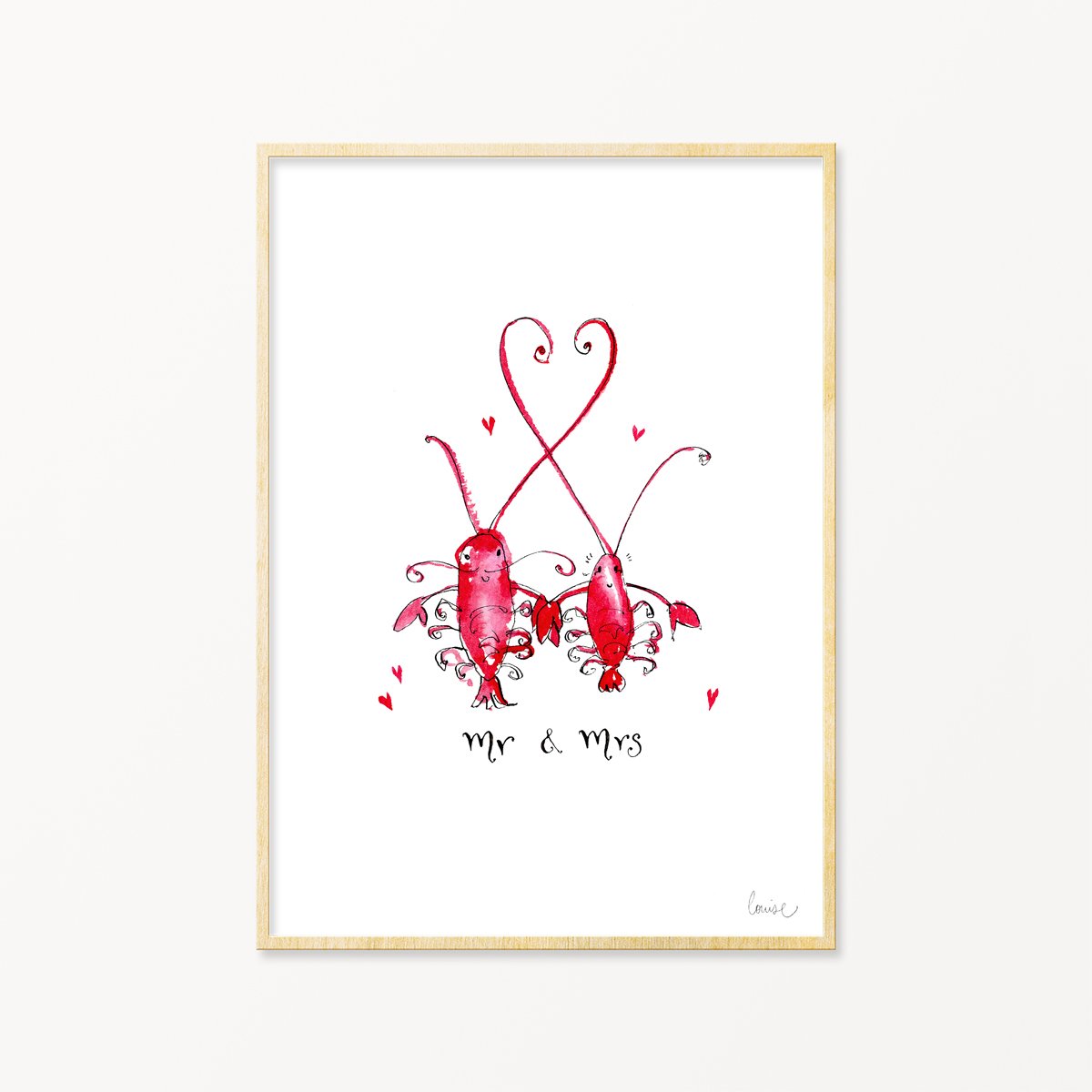 Image of illustrated lobesters print in frame