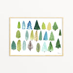 Image of illustrated tree pattern print in frame