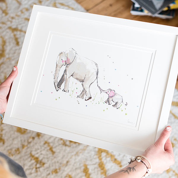 Mum and Baby Elephant Print