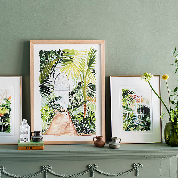 Image of illustrated palm house stairway in a frame