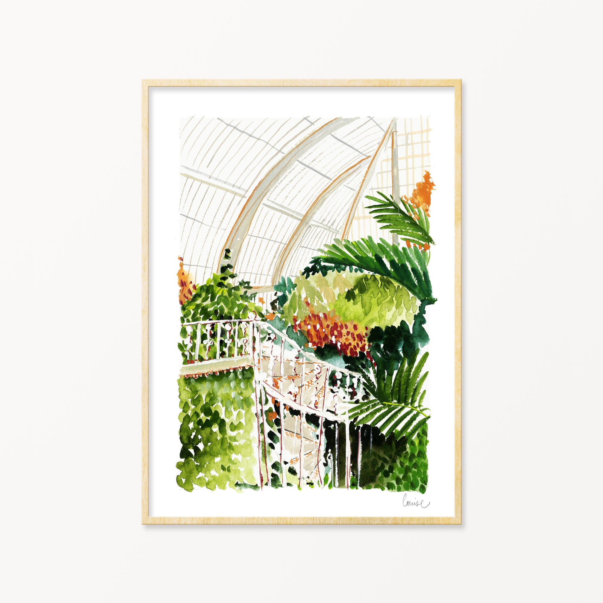 Image of illustrated palm house interior in a frame