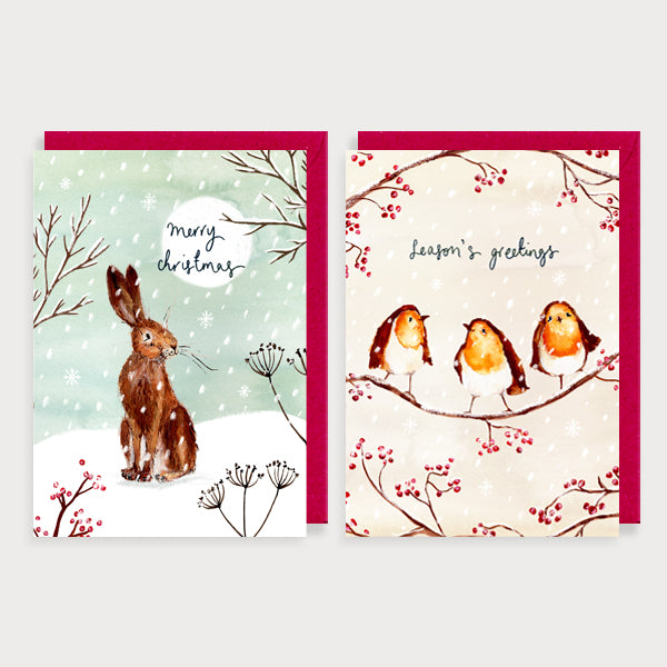 Robins and Hare Christmas Card Pack