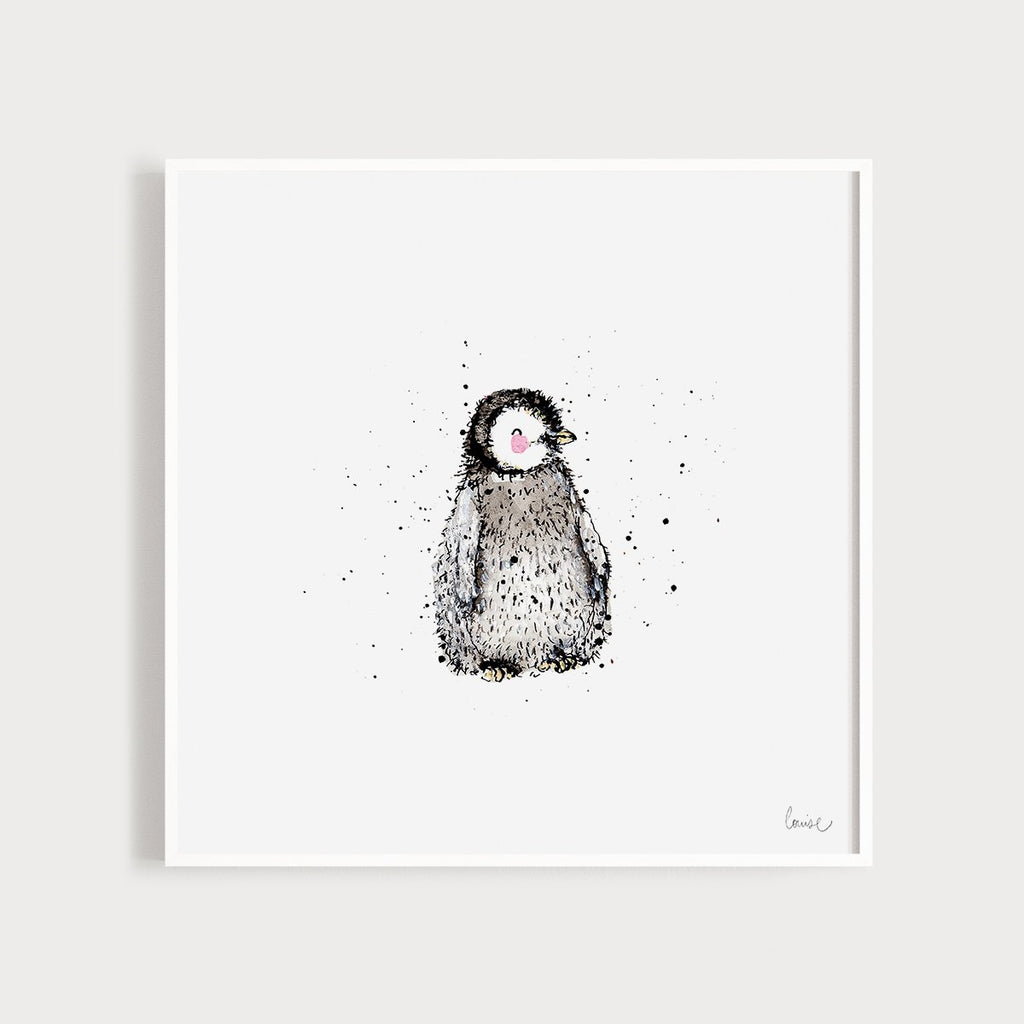 Image of an illustrated art print featuring a baby penguin
