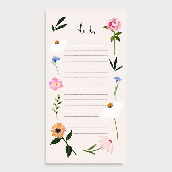 Image of an illustrated cream notepad with a floral border and the title To Do