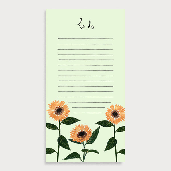 Image of an illustrated green notepad with sunflowers at the bottom and the title To Do