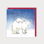 Image of illustrated christmas card with a mum polar bear and baby and the caption Mum Lots of Love at Christmas