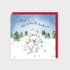 Image of illustrated christmas card with 2 polar bears playing and the caption Brother Lots of Love at Christmas