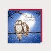 Image of illustrated christmas card with 2 owls on a branch at night and the caption Grandma Merry Christmas