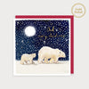 Image of illustrated foiled christmas card with a daddy and baby polar bear and the caption Dad merrry christmas