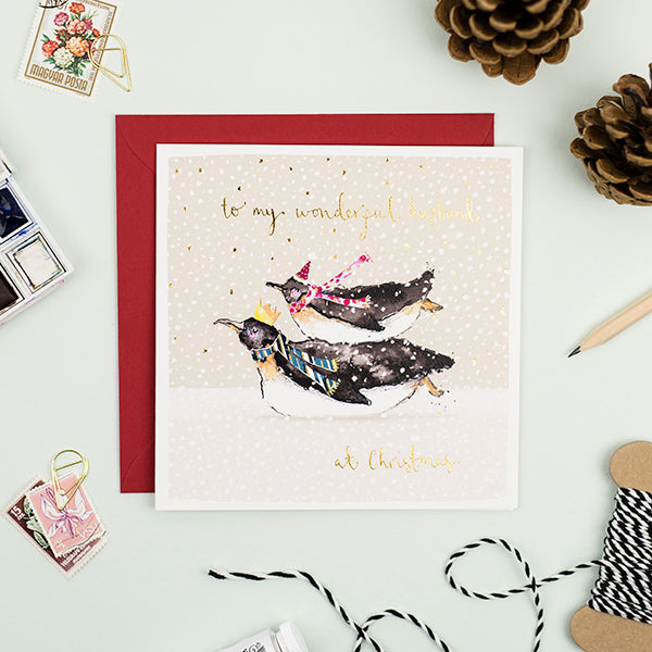 Penguins Wonderful Husband Christmas Card