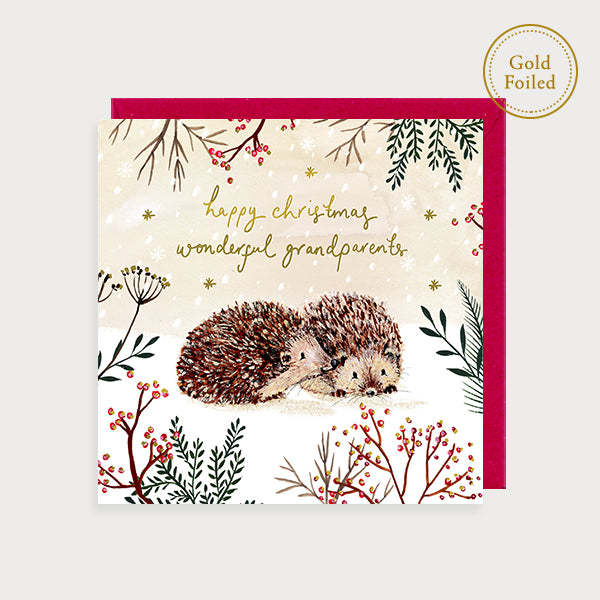 Hedgehogs Happy Christmas to Wonderful Grandparents Card